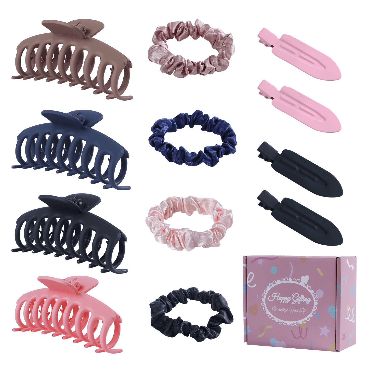 ANUTRION Hair Claw Clips Set-4.3 Inch Large Hair Claw Clips, No Crease Hair Clip, Small Silk Scrunchies, Big Hair Claw Clips for Women Large Claw Clip for Thin Thick Curly Hair