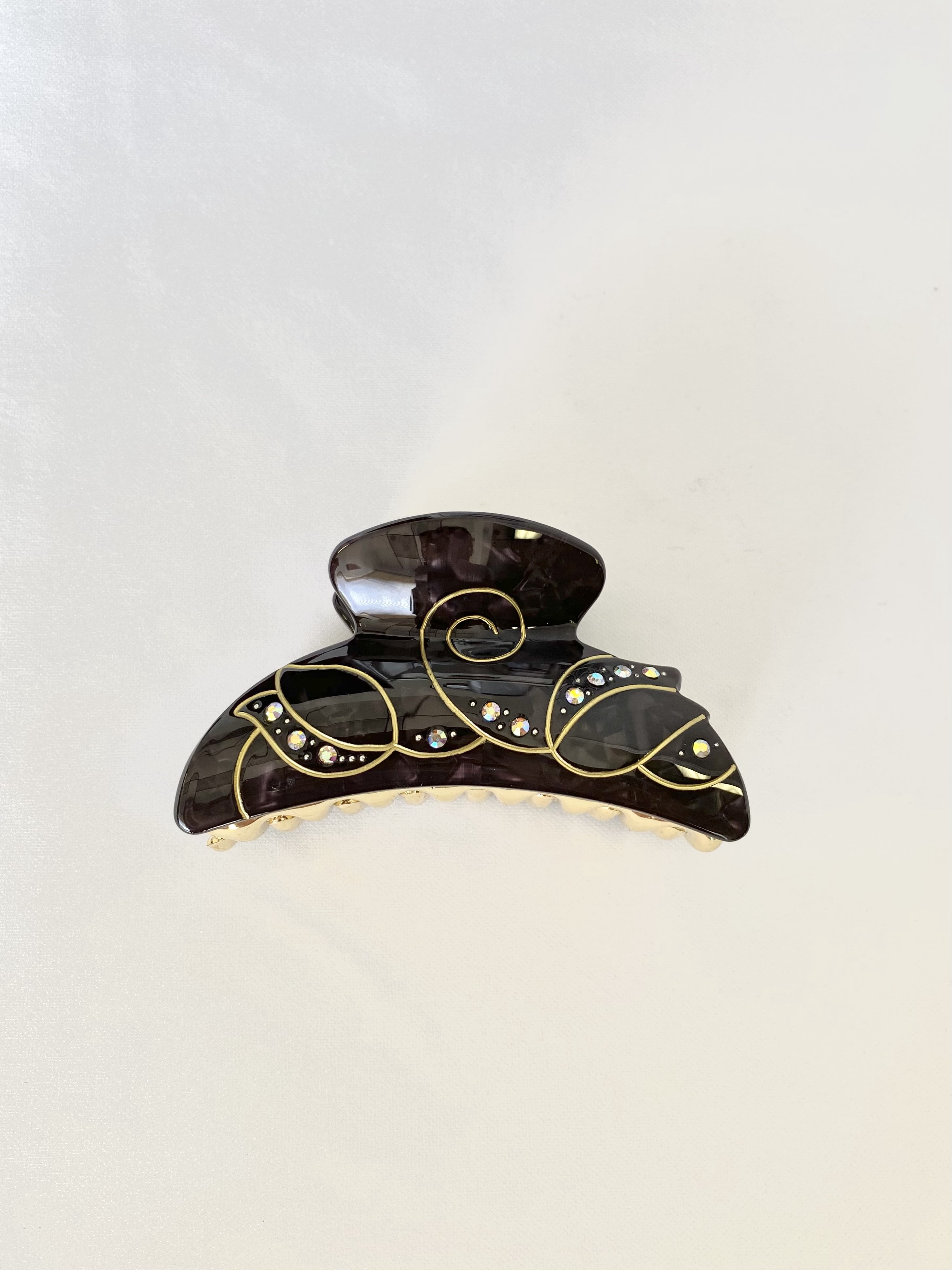 Hair Claw Hair Clips Black Marble With Gold Tulips and Crystals Pack of 12