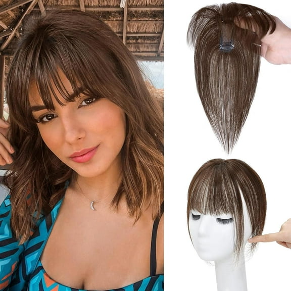 The Hair Clip 100% Real Human Hair Toppers 360°3D Cover Clip in Bangs Hair pieces Wispy Bangs for Women Hair Extensions Clip on French Bangs for Daily Wear