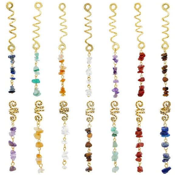 Hair Clip 14pcs 7 Colors Braids Hair Jewelry with Natural Stone Pendant Crystal Spiral Loc Jewelry Crystal Dreadlock Accessories Hair Charms for Woman