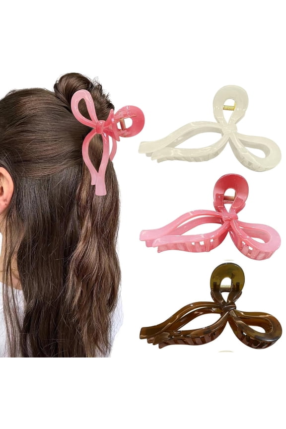 Hair Clip - Bow Claw Clip for Women, 3 Pack - Nonslip, Large Hair Clips Strong Hold - For All Hair Types and Styles