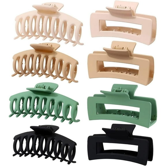 Hair Clip Claw,8 Pack Women Claw Clips,4.3 inch Hair Clips for Women,Claw Clips for Thick Hair,Nonslip & Strong Hold Jaw Clip(Beige, Khaki, Green, Black)