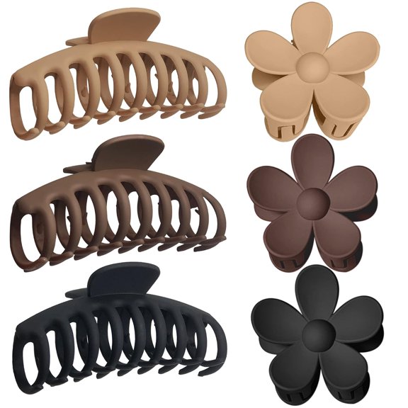 Hair Clip, Large Claw Clips for Thick Hair, Non-Slip Cute Flower Matte Big Hair Clips, Strong Hold Barrette Jumbo Hair Clips for Women, 6 Pieces Set