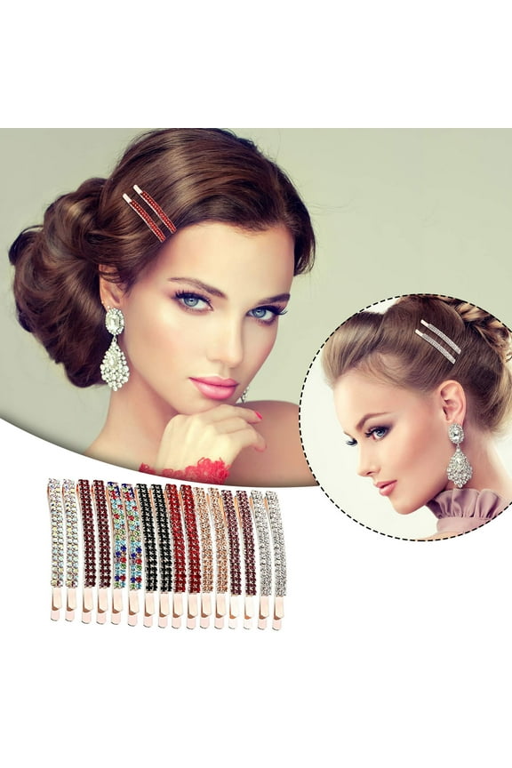 Hair Clip Set Double Rhinestone Pins for Women Girls Elegant Metal Barrette Clips Sparkling Hair Accessories for Party and Everyday Wear