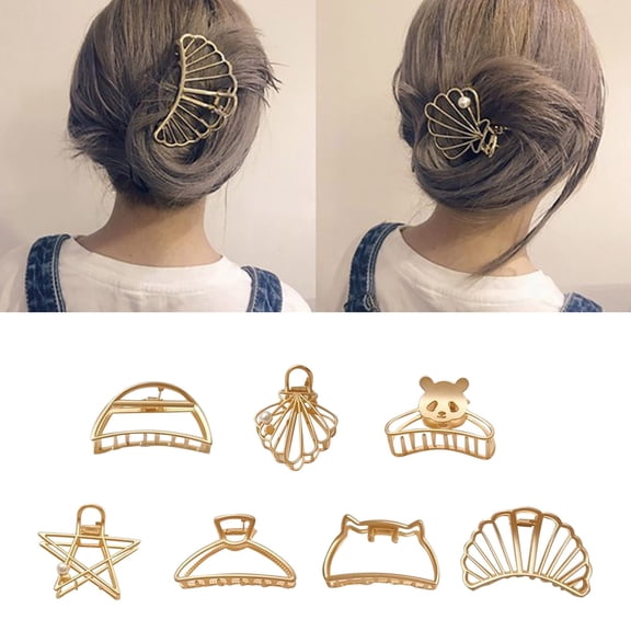 Hair Clip Set for Women Girls 7 Barrettes Gold Tone Fashion Beauty Accessory