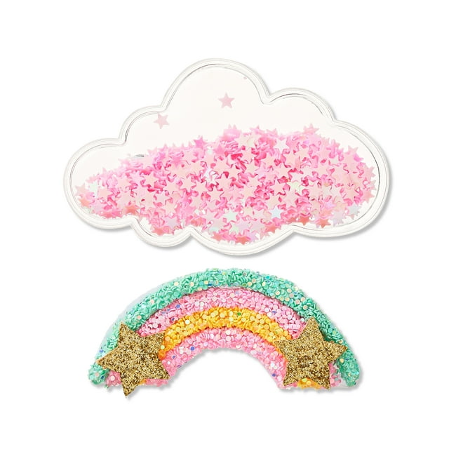 Glitter Cloud & Rainbow Hair Snap Clips, 2 Count