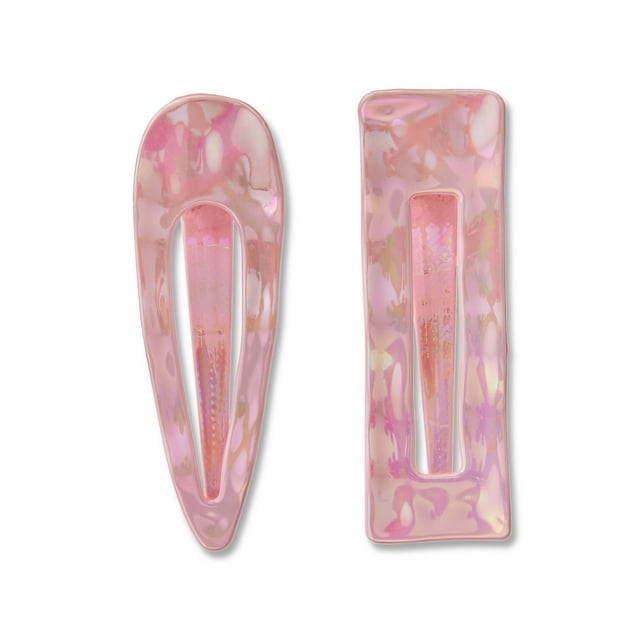Marbleized Pink Hair Snap Clips, 2 Count