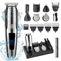 Hair Clipper, 14 in 1 Electric Beard Trimmer for Men, IPX7 Waterproof USB Rechargeable Cordless Haircut Face Nose Ear Hair Groomer Kit W/ LED Display for Home Travel Wet/Dry Use