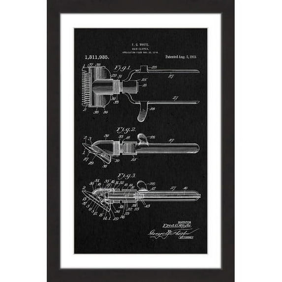 "Hair Clipper 1919 Black Paper" Framed Painting Art Print, 20" x 1.5"