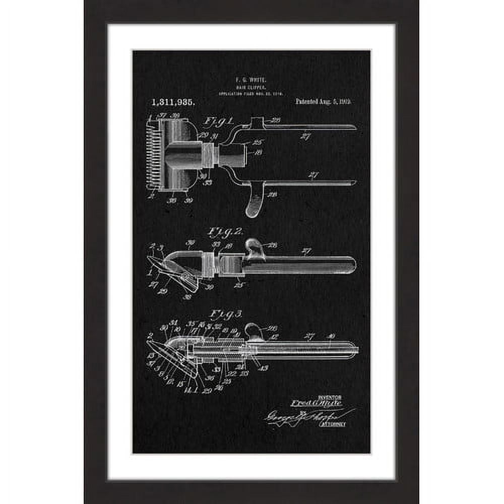 "Hair Clipper 1919 Black Paper" Framed Painting Art Print, 24" x 1.5"