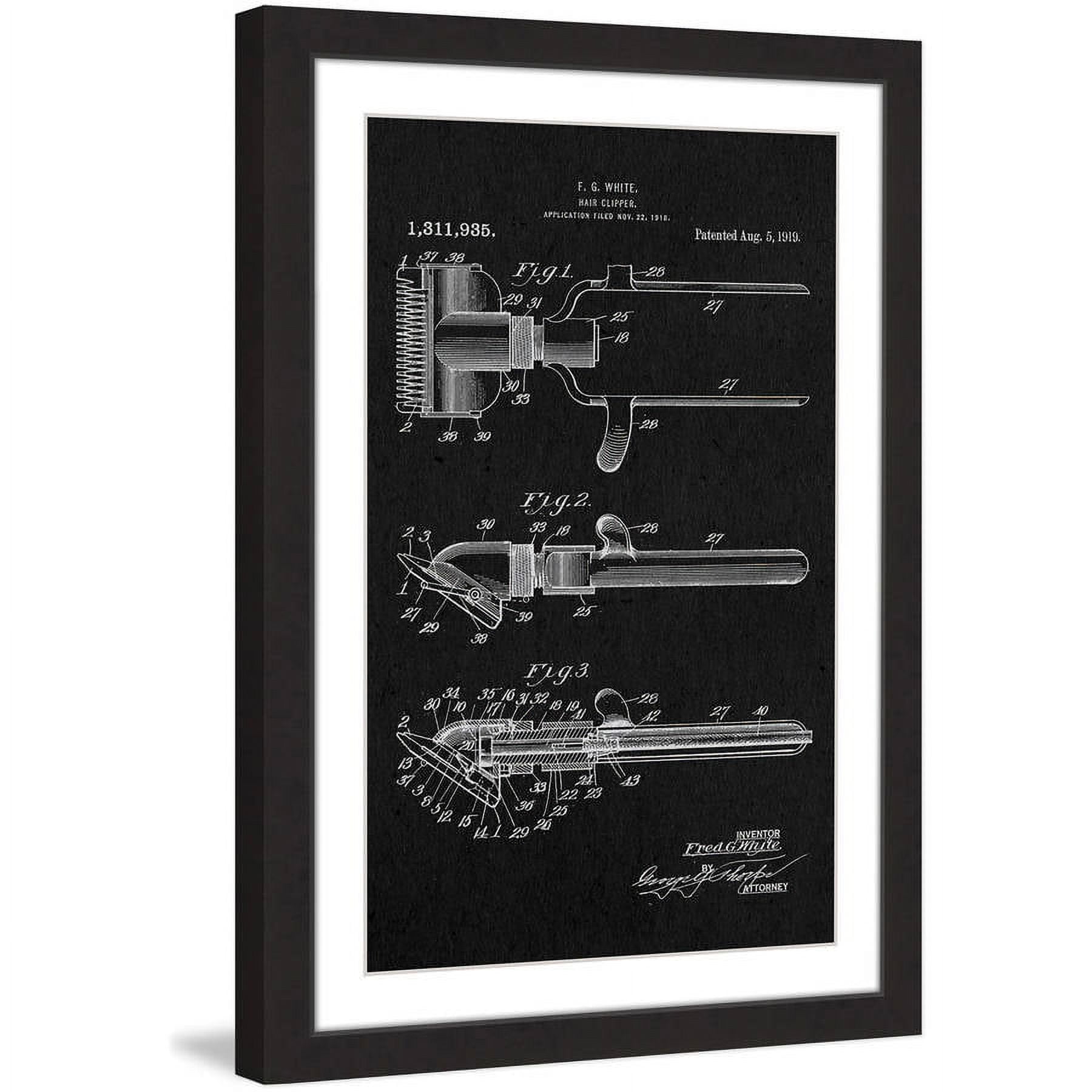 "Hair Clipper 1919 Black Paper" Framed Painting Print