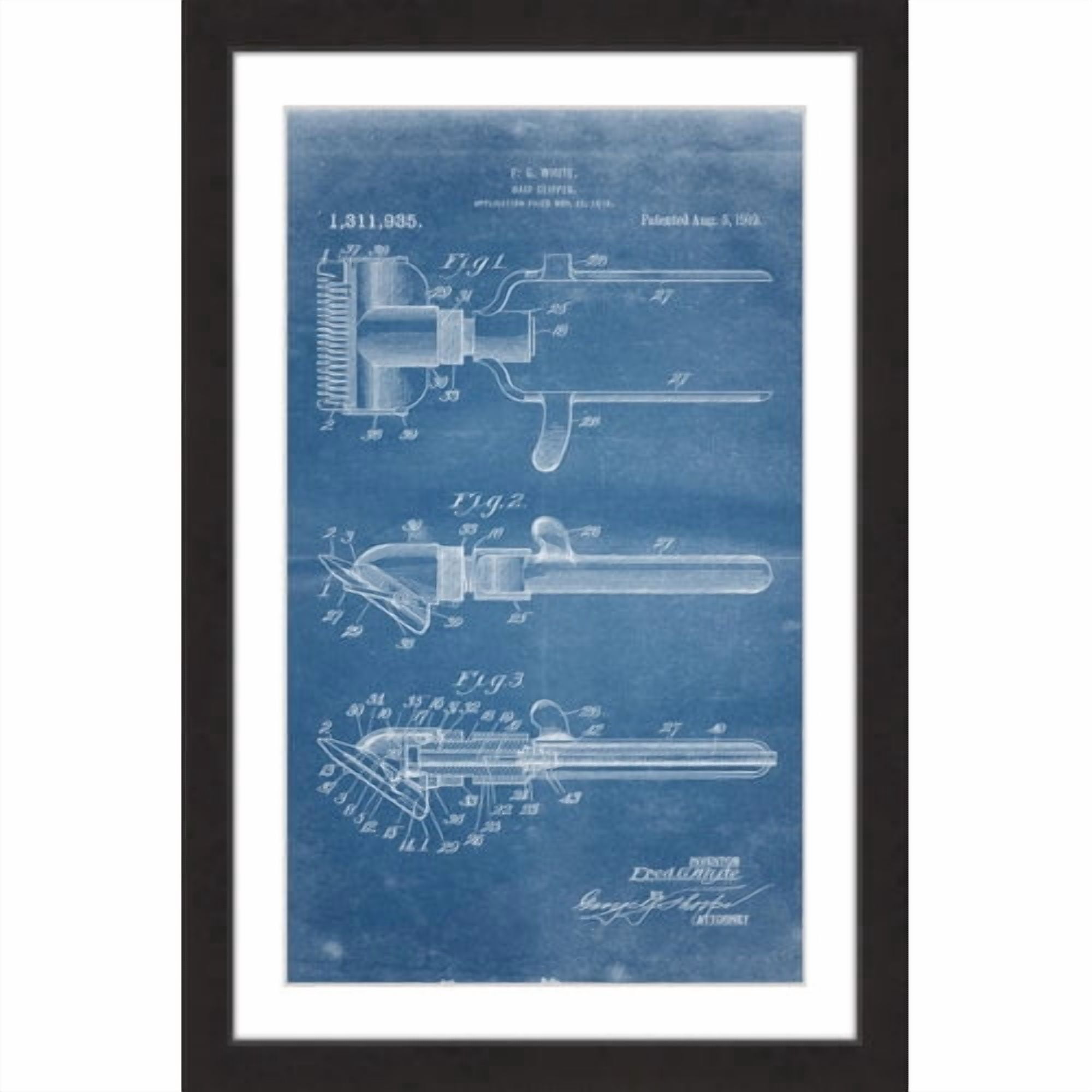 "Hair Clipper 1919 Blueprint" Framed Painting Print