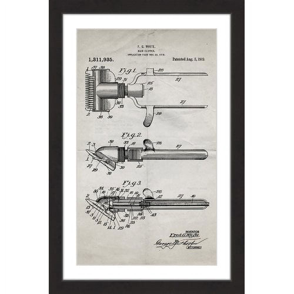 "Hair Clipper 1919 Old Paper" Framed Painting Print