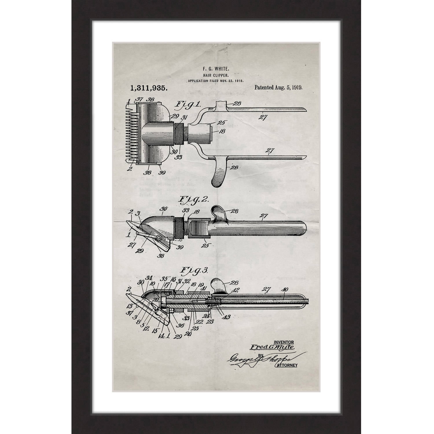 "Hair Clipper 1919 Old Paper" Framed Painting Print