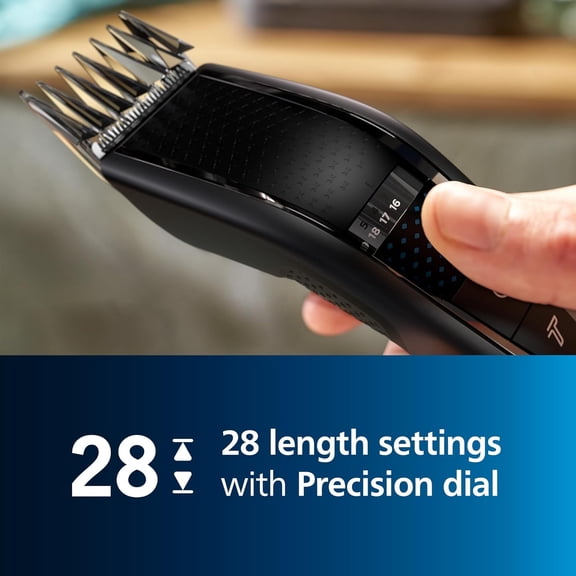 Hair Clipper 7000 Series, Hair and Beard Trimmer, Precision Dial, PowerAdapt Sensor, Trim-and-Flow, DualCut, DuraPower, 28 Length Settings, 90 Min. Runtime, Model HC7650/40