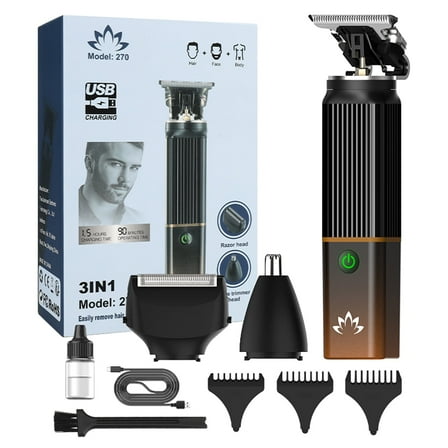Hair Clipper,Hair Trimmer,Men Hair Clipper,Hair Clippers for Men Professional,Cordless Hair Clippers,3-in-1 Electric Trimmer for Hair,Beard&Nose Hair,Portable, Ideal for Home&Travel Use