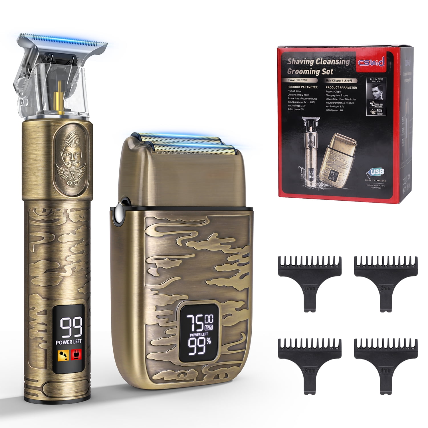 Hair Clipper for Men, Hair Beard Trimmer Shaving Kit, Barber Liners Clippers, Electric Razor Shaver Grooming Kit with LCD Display 4 Guards for Father Husband Friends Birthday Christmas Gifts