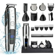 Hair Clipper for Men, All in One Grooming Kit IPX7 Waterproof, Cordless Electric Beard Trimmer, USB Rechargeable Body Mustache Nose Ear Facial Cutting Groomer for Wet/Dry W/ LED Display, Storage Dock
