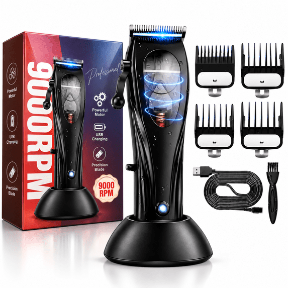 Magnetic Hair Clippers for Men - 9000RPM Barber Trimmer with Upgrated Levitation Motor, Cordless Beard Shaver for Hair Cutting & Grooming