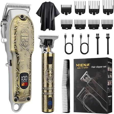 Hair Clipper and Trimmer Set Professional Cordless Hair Clipper for Men, Zero-Gap T-Blade Trimmers for Men, Beard Trimmers Barber Hair Cuttings Kit (818+LX Black)