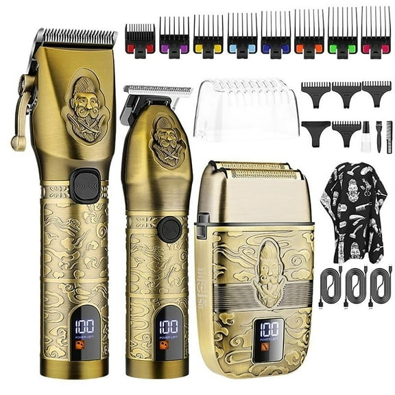 Hair Clippers 3PCS Professional Hair Clipper and Electric Shaver Metal Body Oil Head Hair Trimmer Pushing Cutting Carving and Shaving Set