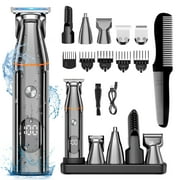 Hair Clippers, 5 IN 1 Cordless Electric Nose Ear Beard Trimmer Face Body Shaver, Rechargeable Men's Haircut & Grooming Kit with LED Display for Father Husband Boyfriend