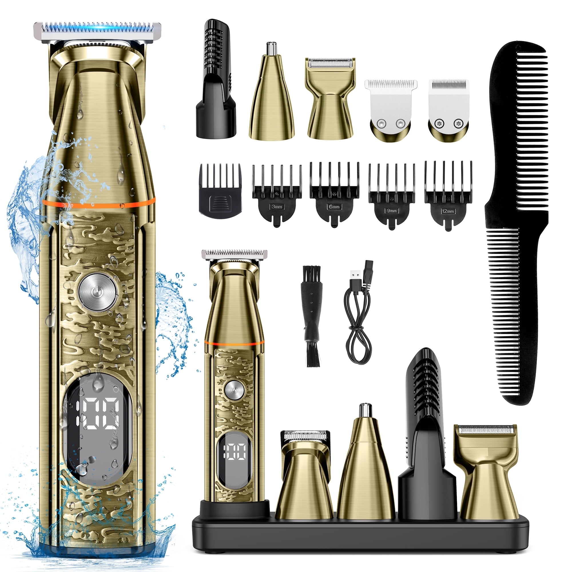 Hair Clippers, 5 IN 1 Cordless Electric Nose Ear Beard Trimmer Facial Body Shaver, Rechargeable Men's Haircut & Grooming Kit with LED Display for Father Husband Boyfriend