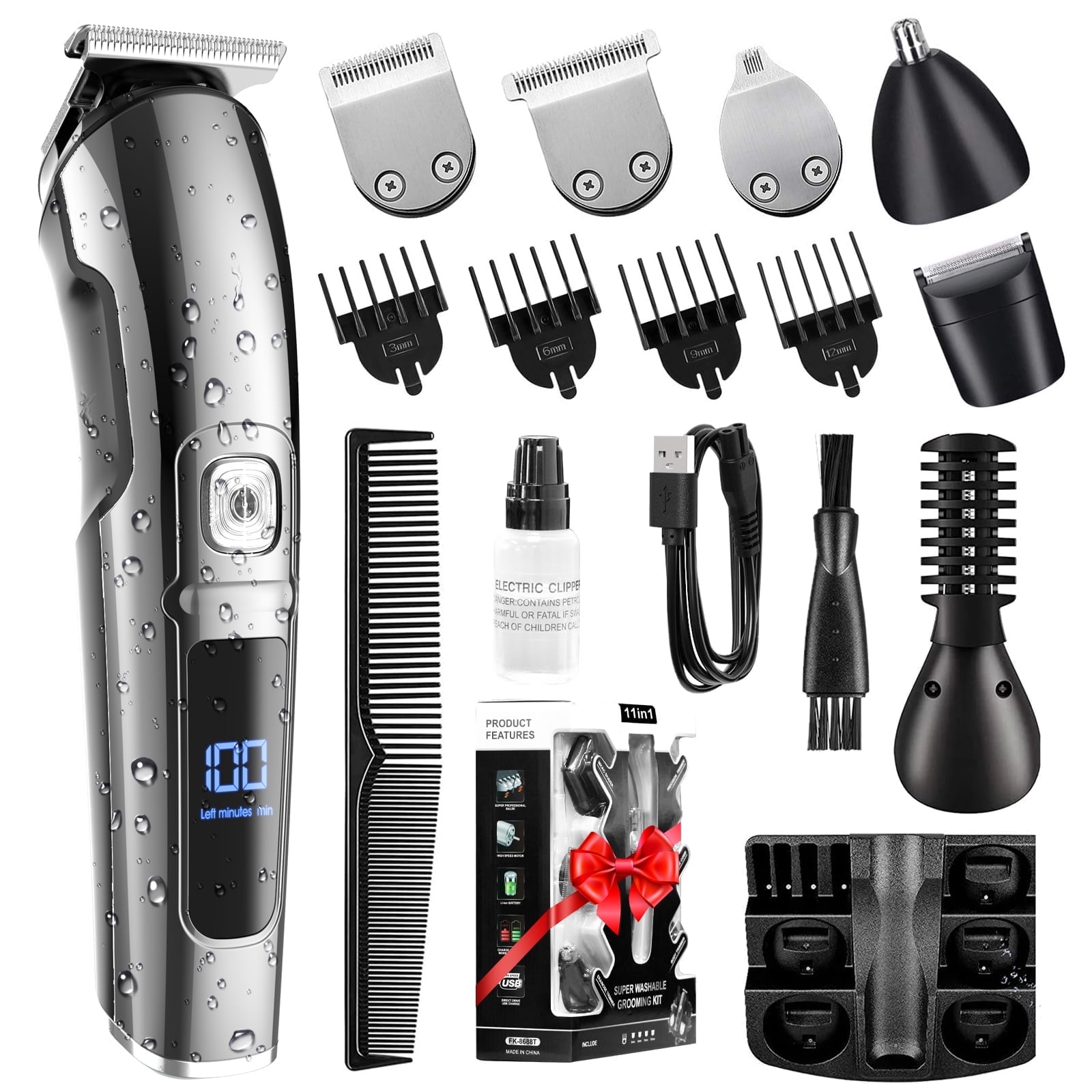 Hair Clippers for Men, Hair Trimmer, Men's Grooming Kit, Beard Trimmer, 15 in 1 Cordless Electric Hair Clipper Kit, USB Rechargeable Waterproof Hair Cutting Kit