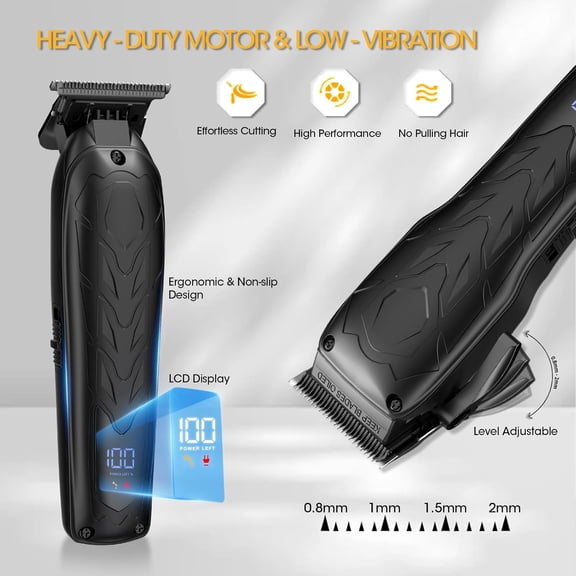 Professional Hair Clippers for Men, 7500Rpm Cordless Electric Shaver with LED Display, IPX6 Waterproof 3-in-1 Beard Trimmer Kit