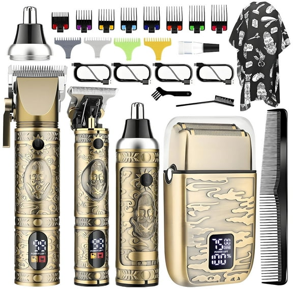 Hair Clippers for Men, Professional Beard Trimmer, Cordless Electric Nose Shaver Set of 4 for Men, Bronze