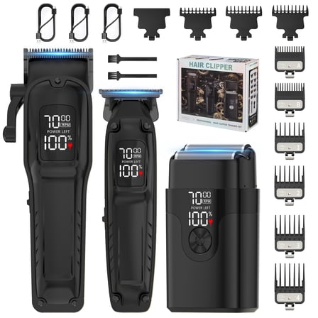 Professional Hair Clipper Set for Men, 7000Rpm Beard Trimmer, IPX6 Waterproof Electric Shavers 3 in 1 Hair Cutting Kit for Men, Cordless Barber Clipper Set with LED Display for Mens Gifts