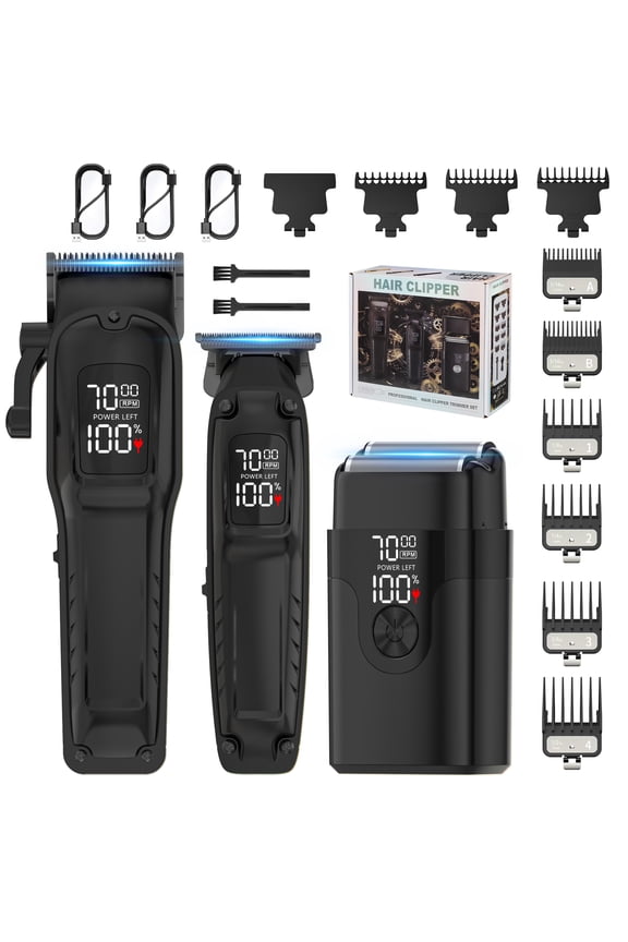 Professional Hair Clipper Set for Men, 7000Rpm Beard Trimmer, IPX6 Waterproof Electric Shavers 3 in 1 Hair Cutting Kit for Men, Cordless Barber Clipper Set with LED Display for Mens Gifts