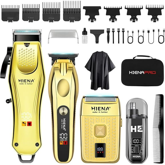 Hair Clippers for Men Professional, Cordless Barber Clipper & T-Blade Beard/Hair Trimmer Set, Electric Razor Foil Shaver Nose Trimmer Barber Kit, Men's Hair Cutting Kit (Gold)