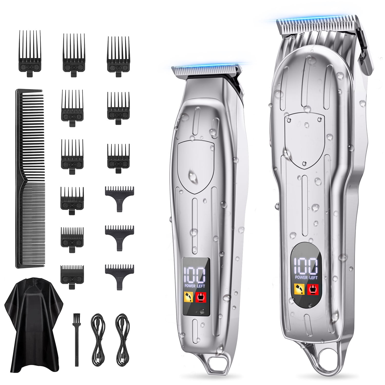 Men's Professional Hair Clippers, Cordless Trimmer Set, LED Display