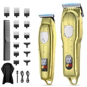 Hair Clippers for Men, Professional Cordless Beard Trimmer Set, Rechargeable Barber Hair Cutting Grooming Kit & Zero Gap T-Blade Trimmer Combo with LED Display, 13 Premium Guards for Men Family Gift