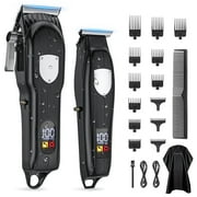 Hair Clippers, Professional Beard Trimmer Set, Cordless Barber Clippers Hair Cutting Kit & Zero Gap T-Blade Trimmer Combo with LED Display, 13 Premium Guards for Men Women Husband Father Gifts