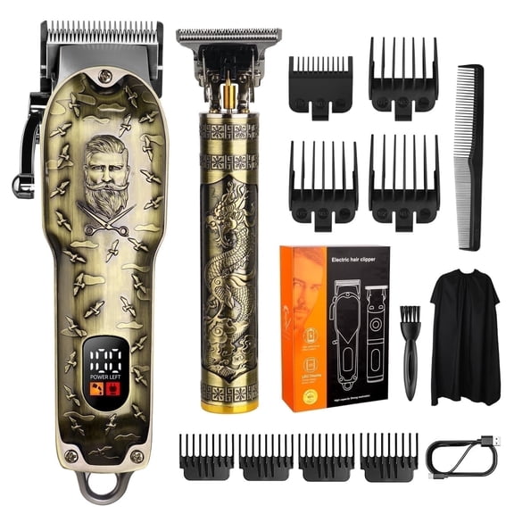 Men's Hair Clippers Kit with Corded & Cordless Operation, Adjustable Blade Barber Clippers and Rechargeable Beard Trimmer for Home Haircuts