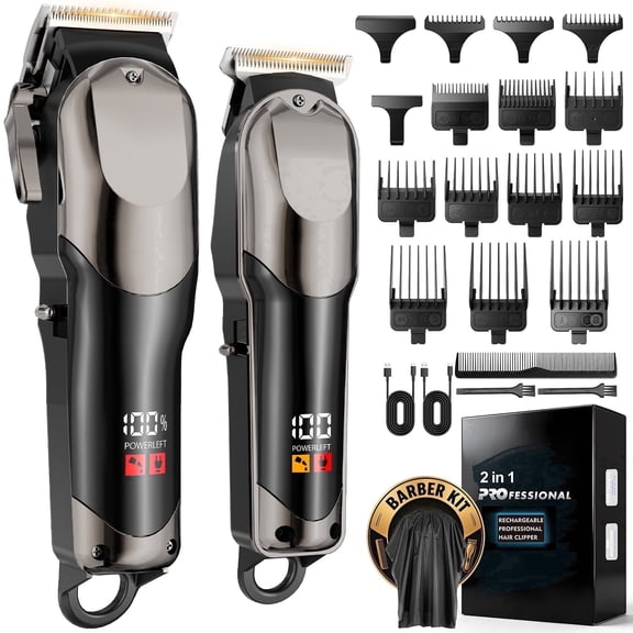 Hair Clippers for Men, Professional Cordless Barber Clippers and Trimmer with LED Display, Electric Hair Trimmer, Haircut Grooming Kit Fade, 13 Guide Combs, Gifts for Men Family