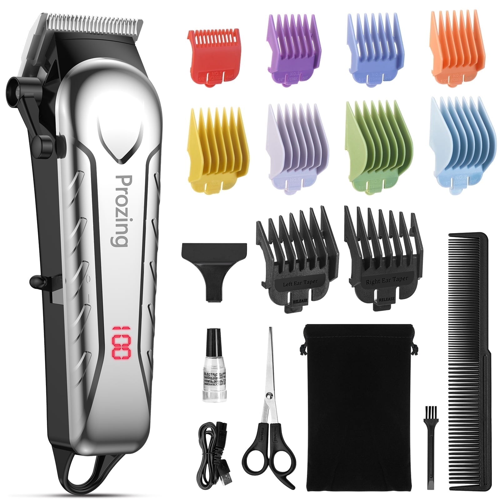Prozing Hair Clippers for Men, Professional Cordless Barber Clippers Trimmer with 10 Combs, Haircut Gift for Him