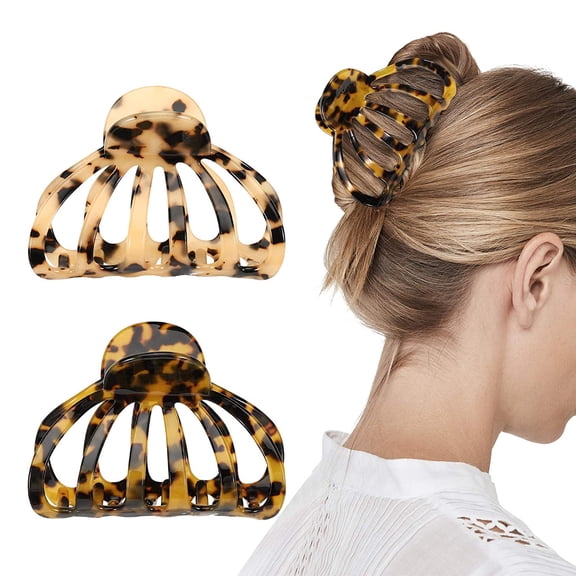 Hair Clips, [2-Pack] Bohemian Tortoise Shell Hair Claw Clips Strong Hold Big Hair Jaw Clips for Thick Hair, Hair Accessories for Women Girls, Leopard