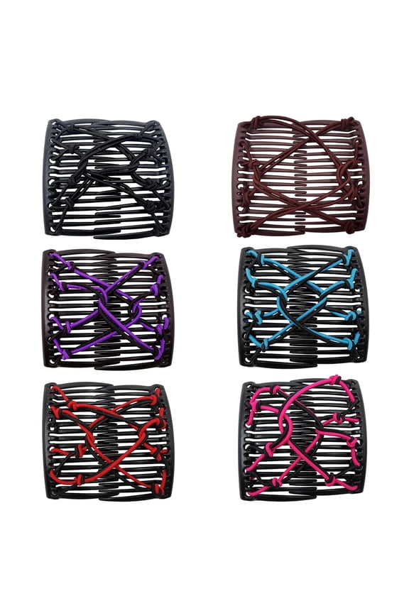 Hair Clips 6 PC Stretchy Double Comb Clip Adjustable Elastic No Crease Barrettes Hair Ties Hair Extensions Hair Accessories