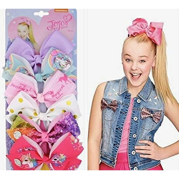 Hair Clips - 6 pieces/set jojo siwa rainbow printed knot ribbon bow for girls handmade boutique hair clip children hair accessories (2)
