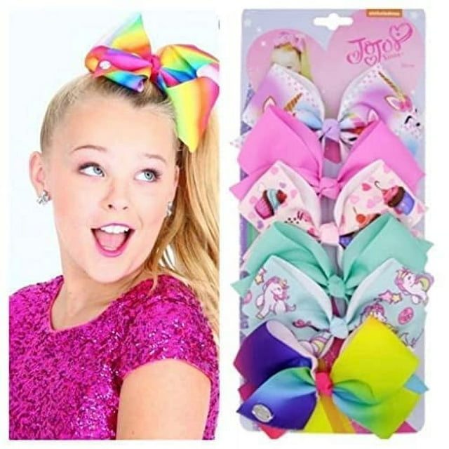 Hair Clips 6 pieces/set jojo siwa rainbow printed knot ribbon bow for