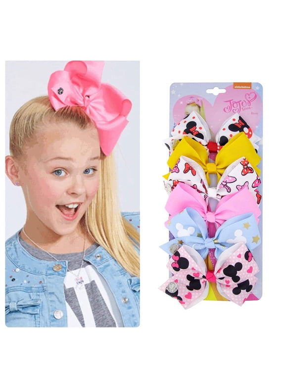 Hair Clips - 6 pieces/set jojo siwa rainbow printed knot ribbon bow for girls handmade boutique hair clip children hair accessories (8)