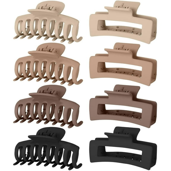 Hair Clips, 8 Pcs Nonslip Medium Large Jaw Clip for Women Girls,Hair Claw Clips,Hair Sccessories for Women,4 Square Matte and 4 Bright Hair Clamps for Thick Thin Fine Long Hair
