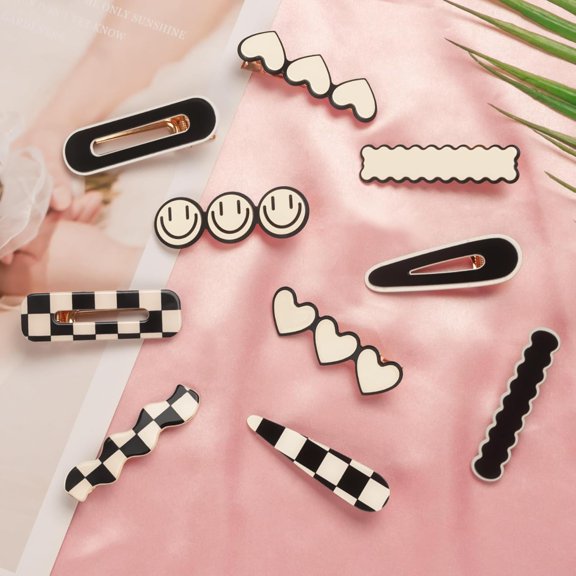 Hair Clips, Black White Checker Barrettes with Storage Box, Korean Styling Minimalist Hair Accessories