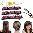 thumbnail image 1 of Hair Clips, Double Bangs Hair Clip, Braided Hair Clip With Rhinestones, Hair Clip With 3 Small Clips, Satin Fabric Hair Bands (rose pink), 1 of 5