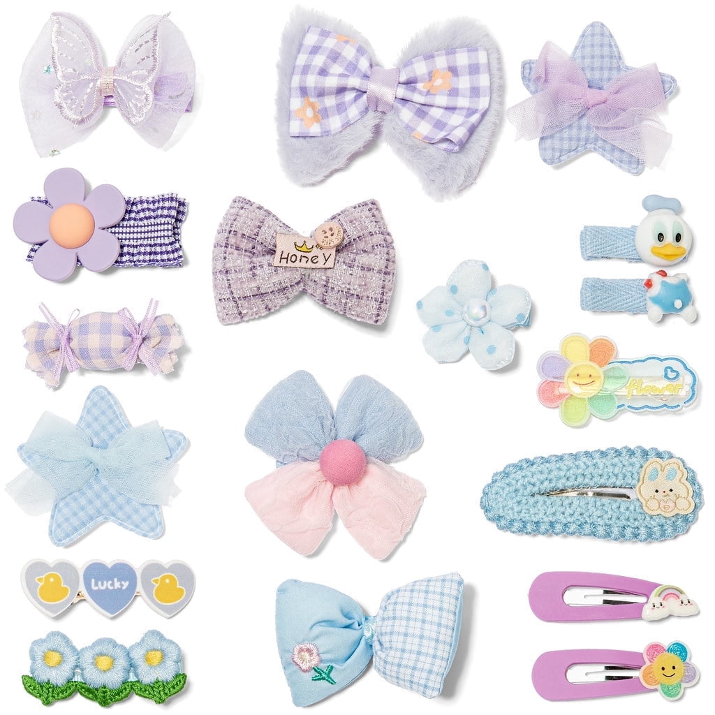 Hair Clips for Girls 18 Pcs No Slip Assorted Barrettes for Kids Bows Blue Purple Cute Hair Accessories for Little Girls Teens Toddlers Child Kids Gifts
