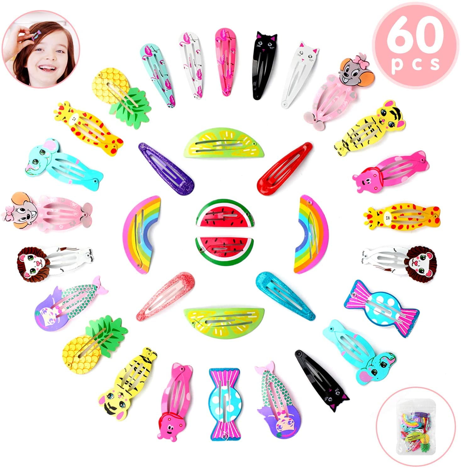 Hair Clips for Girls, Powiller 60pcs Snap Metal Barrettes for