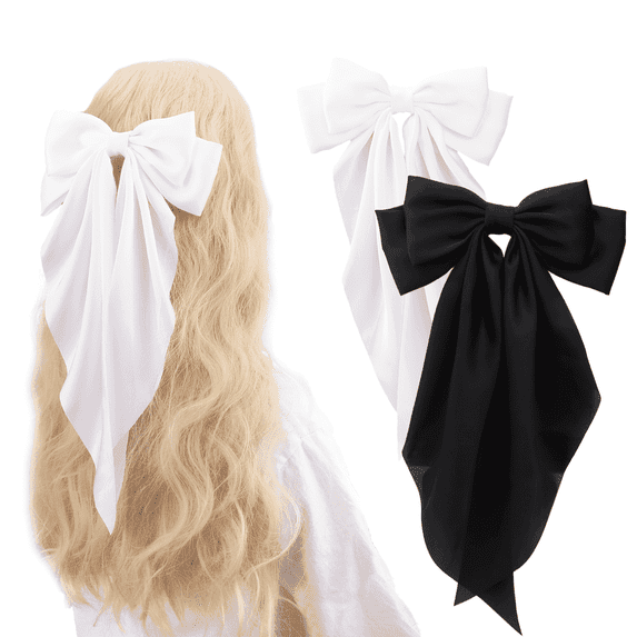 Hair Clips 2PCS Large Bows Hair Barrettes for Women/Girls Birthday,Valentine's,Mother's Day Gifts (Black+White)